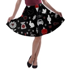 Rebus A-line Skater Skirt by Valentinaart