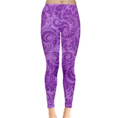 Purple Romantic Flower Pattern Denim Leggings  by Ivana