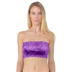 Purple Romantic Flower Pattern Denim Bandeau Top by Ivana