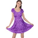 Purple Romantic Flower Pattern Denim Cap Sleeve Dresses View1