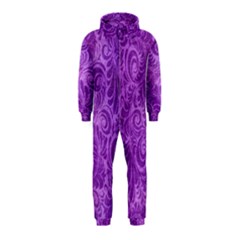 Purple Romantic Flower Pattern Denim Hooded Jumpsuit (kids) by Ivana