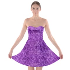 Purple Romantic Flower Pattern Denim Strapless Bra Top Dress by Ivana