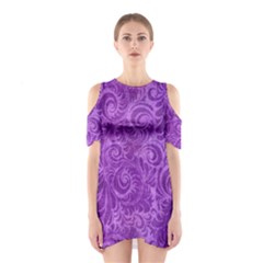 Purple Romantic Flower Pattern Denim Shoulder Cutout One Piece by Ivana