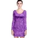 Purple Romantic Flower Pattern Denim Long Sleeve Velvet Bodycon Dress View1