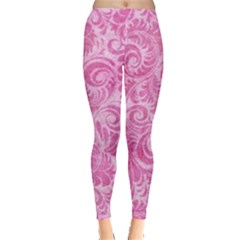 Pink Romantic Flower Pattern Denim Leggings  by Ivana