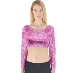 Pink Romantic Flower Pattern Denim Long Sleeve Crop Top by Ivana