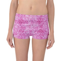 Pink Romantic Flower Pattern Denim Boyleg Bikini Bottoms by Ivana