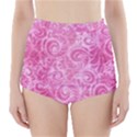 Pink Romantic Flower Pattern Denim High-Waisted Bikini Bottoms View1