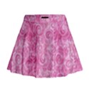 Pink Romantic Flower Pattern Denim Mini Flare Skirt View1