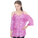 Pink Romantic Flower Pattern Denim Flutter Tees View1