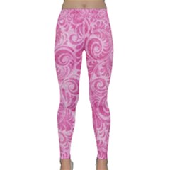 Pink Romantic Flower Pattern Denim Classic Yoga Leggings by Ivana