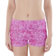 Pink Romantic Flower Pattern Denim Boyleg Bikini Wrap Bottoms by Ivana