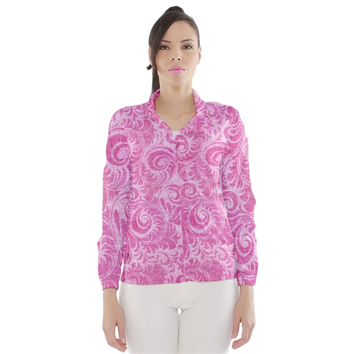 Pink Romantic Flower Pattern Denim Wind Breaker (Women)