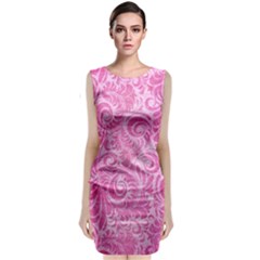 Pink Romantic Flower Pattern Denim Classic Sleeveless Midi Dress by Ivana