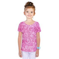 Pink Romantic Flower Pattern Denim Kids  One Piece Tee