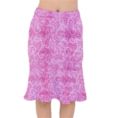 Pink Romantic Flower Pattern Denim Mermaid Skirt by Ivana