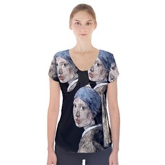 The Girl With The Pearl Earring Short Sleeve Front Detail Top by Valentinaart