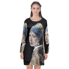 The Girl With The Pearl Earring Long Sleeve Chiffon Shift Dress 