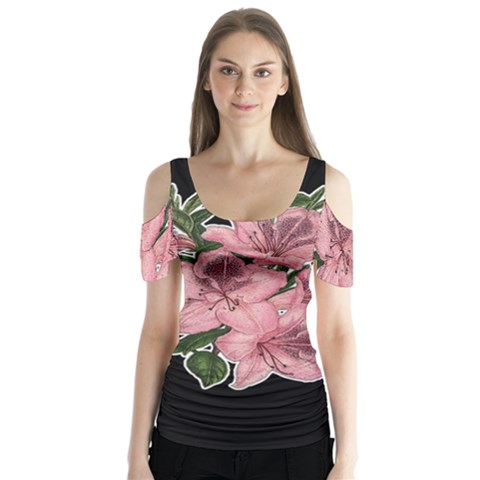 Orchid Butterfly Sleeve Cutout Tee  by Valentinaart