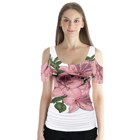 Orchid Butterfly Sleeve Cutout Tee  by Valentinaart