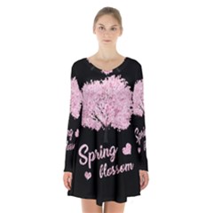 Spring Blossom  Long Sleeve Velvet V-neck Dress by Valentinaart