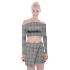 Plaid Pattern Off Shoulder Top With Skirt Set