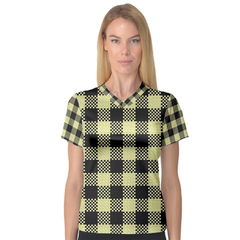 Plaid Pattern Women s V-neck Sport Mesh Tee by ValentinaDesign