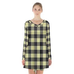 Plaid Pattern Long Sleeve Velvet V-neck Dress by ValentinaDesign