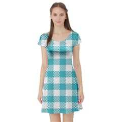 Plaid Pattern Short Sleeve Skater Dress by ValentinaDesign