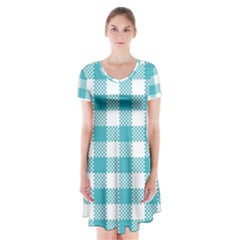 Plaid Pattern Short Sleeve V-neck Flare Dress by ValentinaDesign