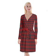 Plaid Pattern Long Sleeve Velvet Front Wrap Dress