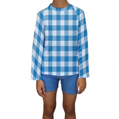 Plaid Pattern Kids  Long Sleeve Swimwear by ValentinaDesign