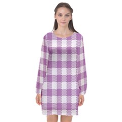 Plaid Pattern Long Sleeve Chiffon Shift Dress 