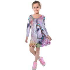 Romantic White Horse Kids  Long Sleeve Velvet Dress by 2017