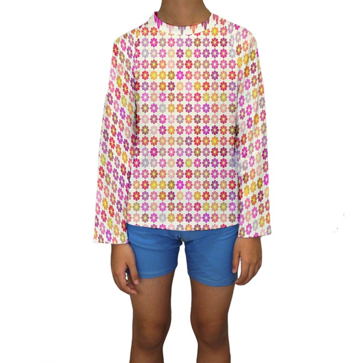 Multicolored Floral Pattern Kids  Long Sleeve Swimwear