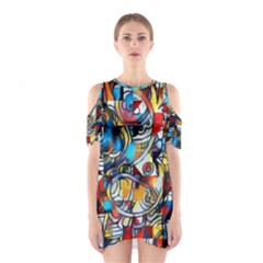 Multicolor Abstract Painting Shoulder Cutout One Piece