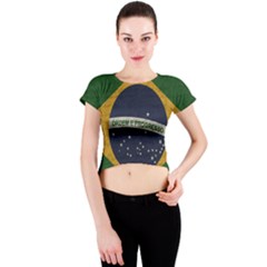 Vintage Flag - Brasil Crew Neck Crop Top by ValentinaDesign