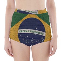 Vintage Flag - Brasil High-waisted Bikini Bottoms by ValentinaDesign