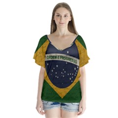 Vintage Flag - Brasil Flutter Sleeve Top by ValentinaDesign