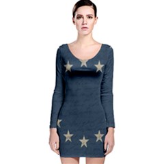 Vintage Flag - Eu Long Sleeve Velvet Bodycon Dress by ValentinaDesign