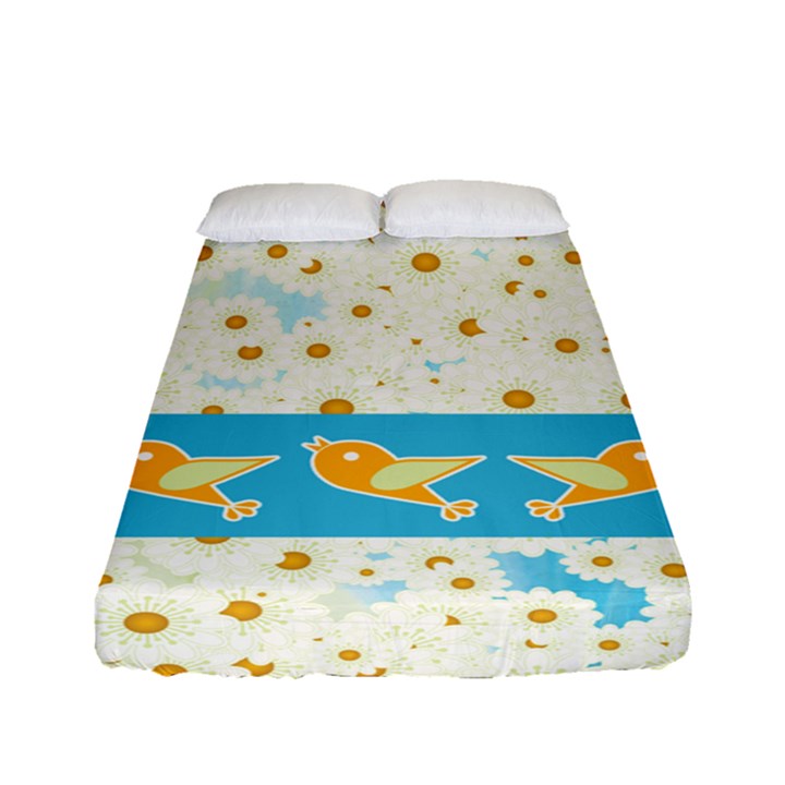 Birds And Daisies Fitted Sheet (Full/ Double Size)