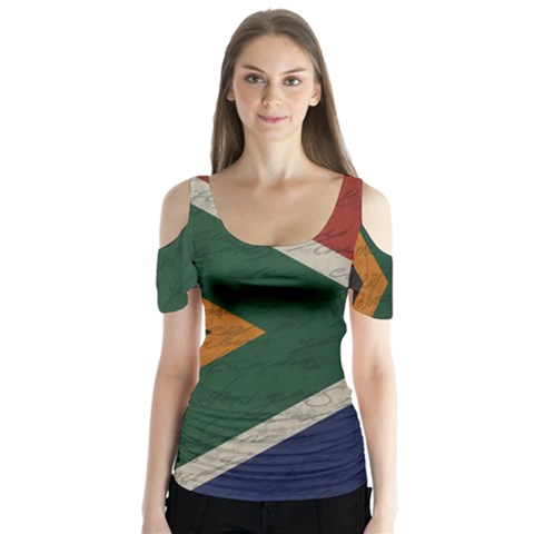 Vintage Flag - South Africa Butterfly Sleeve Cutout Tee  by ValentinaDesign