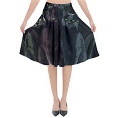 Cats Flared Midi Skirt