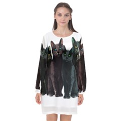 Cats Long Sleeve Chiffon Shift Dress 