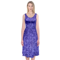 Vibrant Blue Romantic Flower Pattern Midi Sleeveless Dress