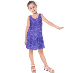 Vibrant Blue Romantic Flower Pattern Kids  Sleeveless Dress