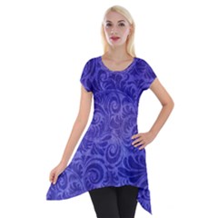 Vibrant Blue Romantic Flower Pattern Short Sleeve Side Drop Tunic