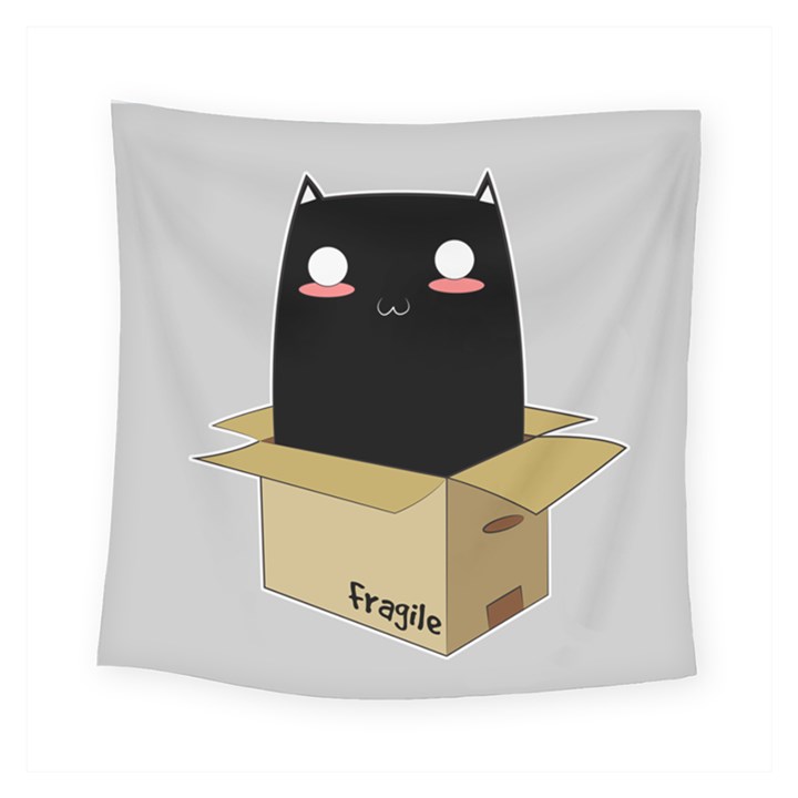 Black Cat in a Box Square Tapestry (Small)