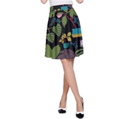 Wreaths Flower Floral Leaf Rose Sunflower Green Yellow Black A-line Skirt by Mariart