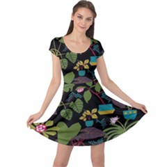 Wreaths Flower Floral Leaf Rose Sunflower Green Yellow Black Cap Sleeve Dresses by Mariart